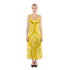 Lemon Fruits Slice Seamless Pattern Sleeveless Maxi Dress
