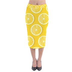 Lemon Fruits Slice Seamless Pattern Velvet Midi Pencil Skirt by Vaneshart