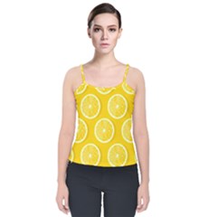 Lemon Fruits Slice Seamless Pattern Velvet Spaghetti Strap Top by Vaneshart