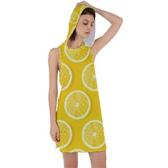 Lemon Fruits Slice Seamless Pattern Racer Back Hoodie Dress
