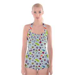 Seamless Pattern With Viruses Boyleg Halter Swimsuit 