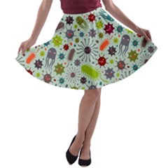 Seamless Pattern With Viruses A-line Skater Skirt