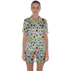 Seamless Pattern With Viruses Satin Short Sleeve Pyjamas Set