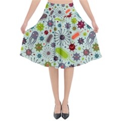 Seamless Pattern With Viruses Flared Midi Skirt