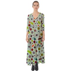 Seamless Pattern With Viruses Button Up Boho Maxi Dress