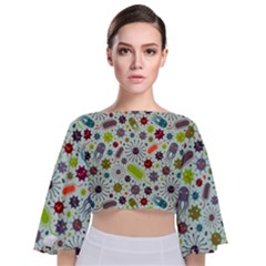 Seamless Pattern With Viruses Tie Back Butterfly Sleeve Chiffon Top