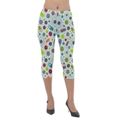 Seamless Pattern With Viruses Lightweight Velour Capri Leggings 