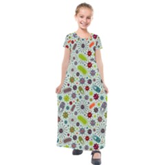 Seamless Pattern With Viruses Kids  Short Sleeve Maxi Dress