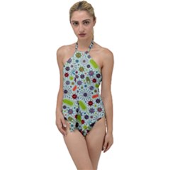 Seamless Pattern With Viruses Go With The Flow One Piece Swimsuit