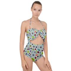 Seamless Pattern With Viruses Scallop Top Cut Out Swimsuit