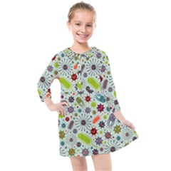 Seamless Pattern With Viruses Kids  Quarter Sleeve Shirt Dress