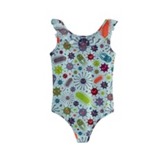 Seamless Pattern With Viruses Kids  Frill Swimsuit