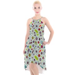 Seamless Pattern With Viruses High-low Halter Chiffon Dress 