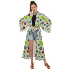 Seamless Pattern With Viruses Maxi Kimono