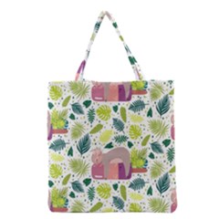Cute Sloth Sleeping Ice Cream Surrounded By Green Tropical Leaves Grocery Tote Bag by Vaneshart