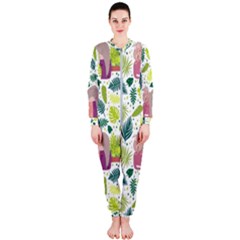 Cute Sloth Sleeping Ice Cream Surrounded By Green Tropical Leaves Onepiece Jumpsuit (ladies)  by Vaneshart