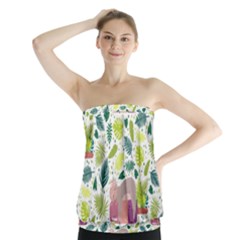 Cute Sloth Sleeping Ice Cream Surrounded By Green Tropical Leaves Strapless Top by Vaneshart