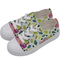 Cute Sloth Sleeping Ice Cream Surrounded By Green Tropical Leaves Kids  Low Top Canvas Sneakers by Vaneshart