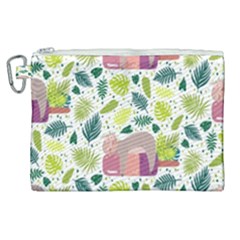 Cute Sloth Sleeping Ice Cream Surrounded By Green Tropical Leaves Canvas Cosmetic Bag (xl) by Vaneshart