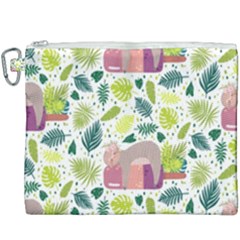 Cute Sloth Sleeping Ice Cream Surrounded By Green Tropical Leaves Canvas Cosmetic Bag (xxxl) by Vaneshart