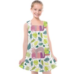 Cute Sloth Sleeping Ice Cream Surrounded By Green Tropical Leaves Kids  Cross Back Dress by Vaneshart