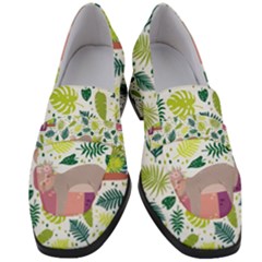 Cute Sloth Sleeping Ice Cream Surrounded By Green Tropical Leaves Women s Chunky Heel Loafers by Vaneshart