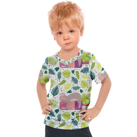 Cute Sloth Sleeping Ice Cream Surrounded By Green Tropical Leaves Kids  Sports Tee by Vaneshart