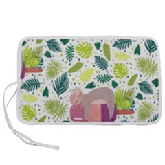 Cute Sloth Sleeping Ice Cream Surrounded By Green Tropical Leaves Pen Storage Case (m) by Vaneshart