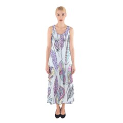 Vector Illustration Seamless Multicolored Pattern Feathers Birds Sleeveless Maxi Dress