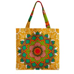 Mandala Patterns Yellow Zipper Grocery Tote Bag