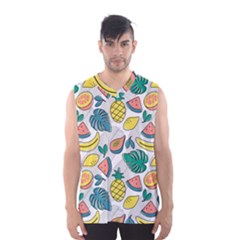 Seamless Pattern Tropical Fruit Banana Watermelon Papaya Lemon Orange Monstera Men s Basketball Tank Top by Vaneshart