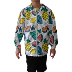 Seamless Pattern Tropical Fruit Banana Watermelon Papaya Lemon Orange Monstera Kids  Hooded Windbreaker