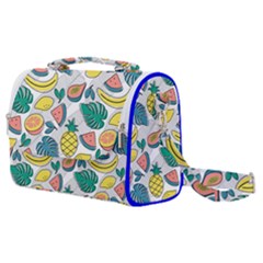 Seamless Pattern Tropical Fruit Banana Watermelon Papaya Lemon Orange Monstera Satchel Shoulder Bag by Vaneshart