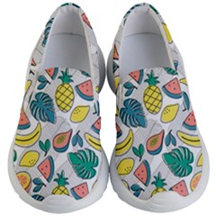 Seamless Pattern Tropical Fruit Banana Watermelon Papaya Lemon Orange Monstera Kids Lightweight Slip Ons by Vaneshart