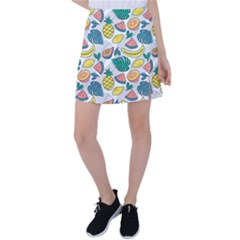 Seamless Pattern Tropical Fruit Banana Watermelon Papaya Lemon Orange Monstera Tennis Skirt