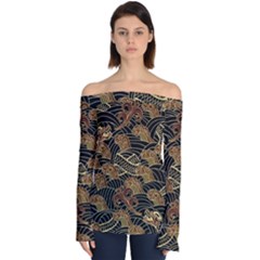 Oriental Traditional Seamless Pattern Dragon Off Shoulder Long Sleeve Top by Vaneshart