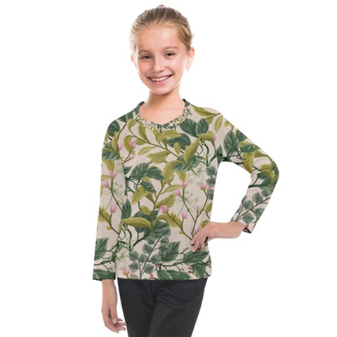 Flower Leaves Background Kids  Long Mesh Tee by Vaneshart