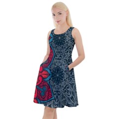 Abstract Decorative Background Ornament With Mosaic Elements Knee Length Skater Dress With Pockets