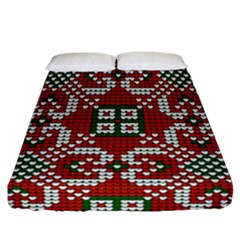 Grandma S Christmas Knitting Pattern Red Green White Colors Fitted Sheet (california King Size) by Vaneshart