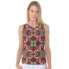 Grandma S Christmas Knitting Pattern Red Green White Colors Women s Basketball Tank Top by Vaneshart