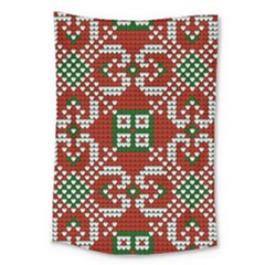 Grandma S Christmas Knitting Pattern Red Green White Colors Large Tapestry by Vaneshart