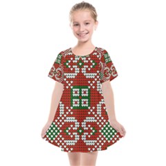 Grandma S Christmas Knitting Pattern Red Green White Colors Kids  Smock Dress by Vaneshart