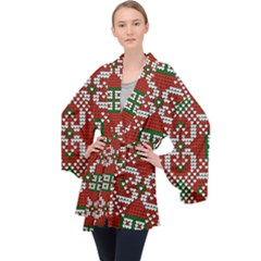 Grandma S Christmas Knitting Pattern Red Green White Colors Long Sleeve Velvet Kimono  by Vaneshart