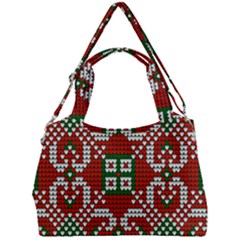 Grandma S Christmas Knitting Pattern Red Green White Colors Double Compartment Shoulder Bag