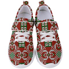 Grandma S Christmas Knitting Pattern Red Green White Colors Women s Velcro Strap Shoes by Vaneshart