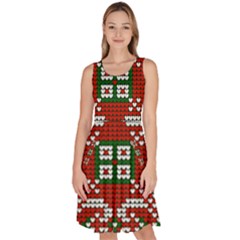 Grandma S Christmas Knitting Pattern Red Green White Colors Knee Length Skater Dress With Pockets