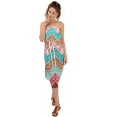 Ethnic Floral Pattern Waist Tie Cover Up Chiffon Dress