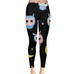 Cute Owl Doodles With Moon Star Seamless Pattern Leggings  by Vaneshart