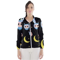 Cute Owl Doodles With Moon Star Seamless Pattern Women s Windbreaker by Vaneshart