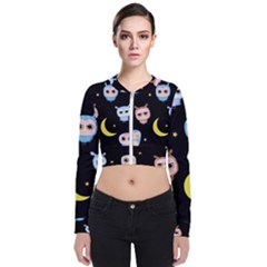 Cute Owl Doodles With Moon Star Seamless Pattern Long Sleeve Zip Up Bomber Jacket by Vaneshart